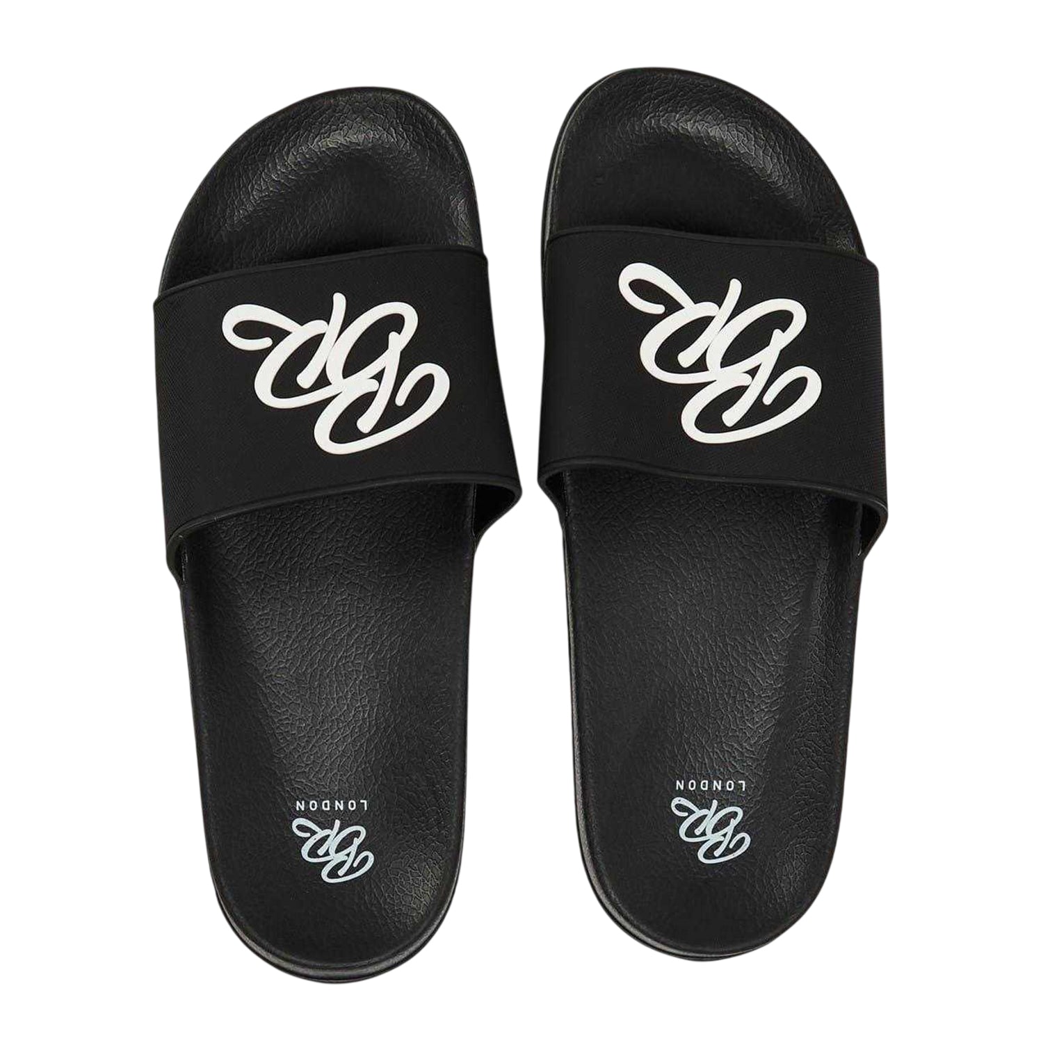 Black-White - Side - Born Rich Unisex Adult Barreca Logo Flat Slides