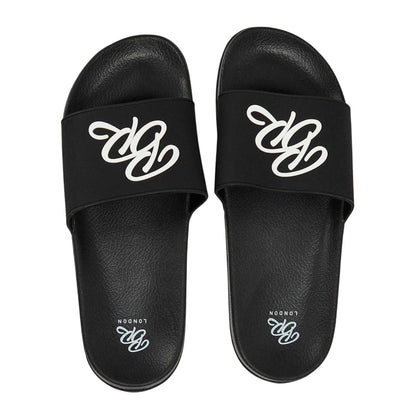 Black-White - Side - Born Rich Unisex Adult Barreca Logo Flat Slides