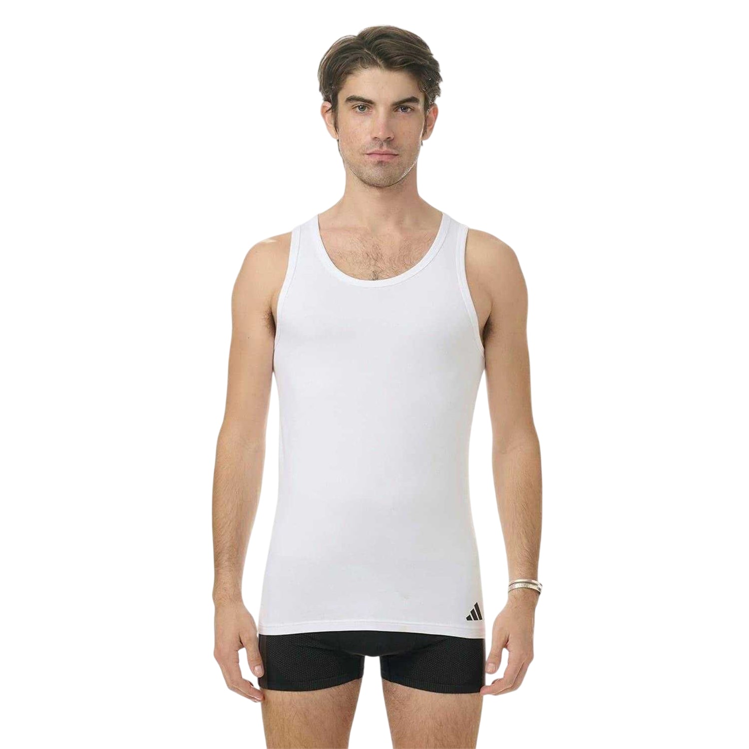 White - Side - Adidas Mens Scoop Neck Slim Tank Top (Pack of 2)