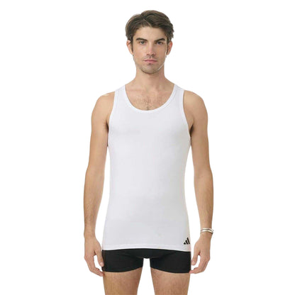 White - Side - Adidas Mens Scoop Neck Slim Tank Top (Pack of 2)