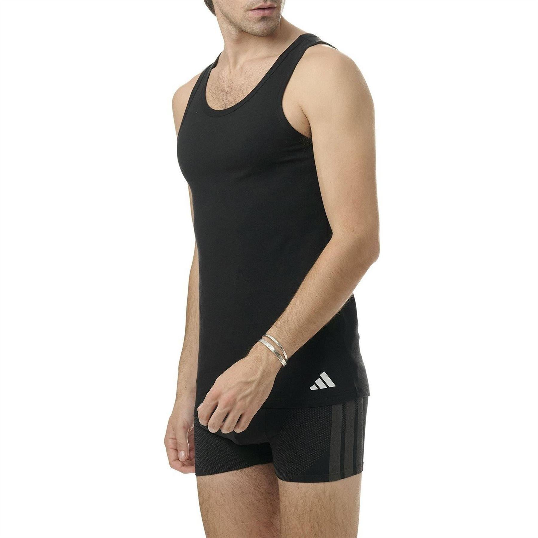 Black - Lifestyle - Adidas Mens Scoop Neck Slim Tank Top (Pack of 2)