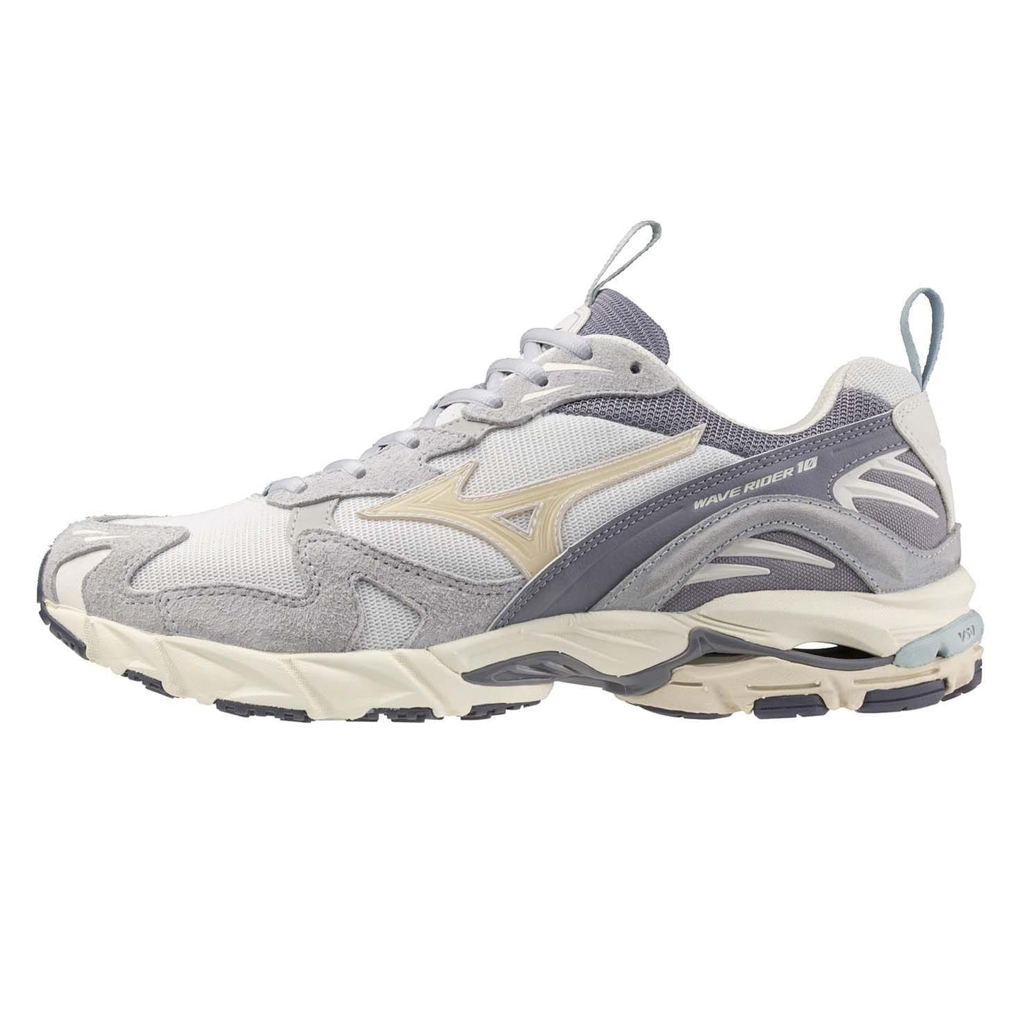 Grey - Side - Mizuno Mens Wave Rider 10 Sportstyle Leather Trainers