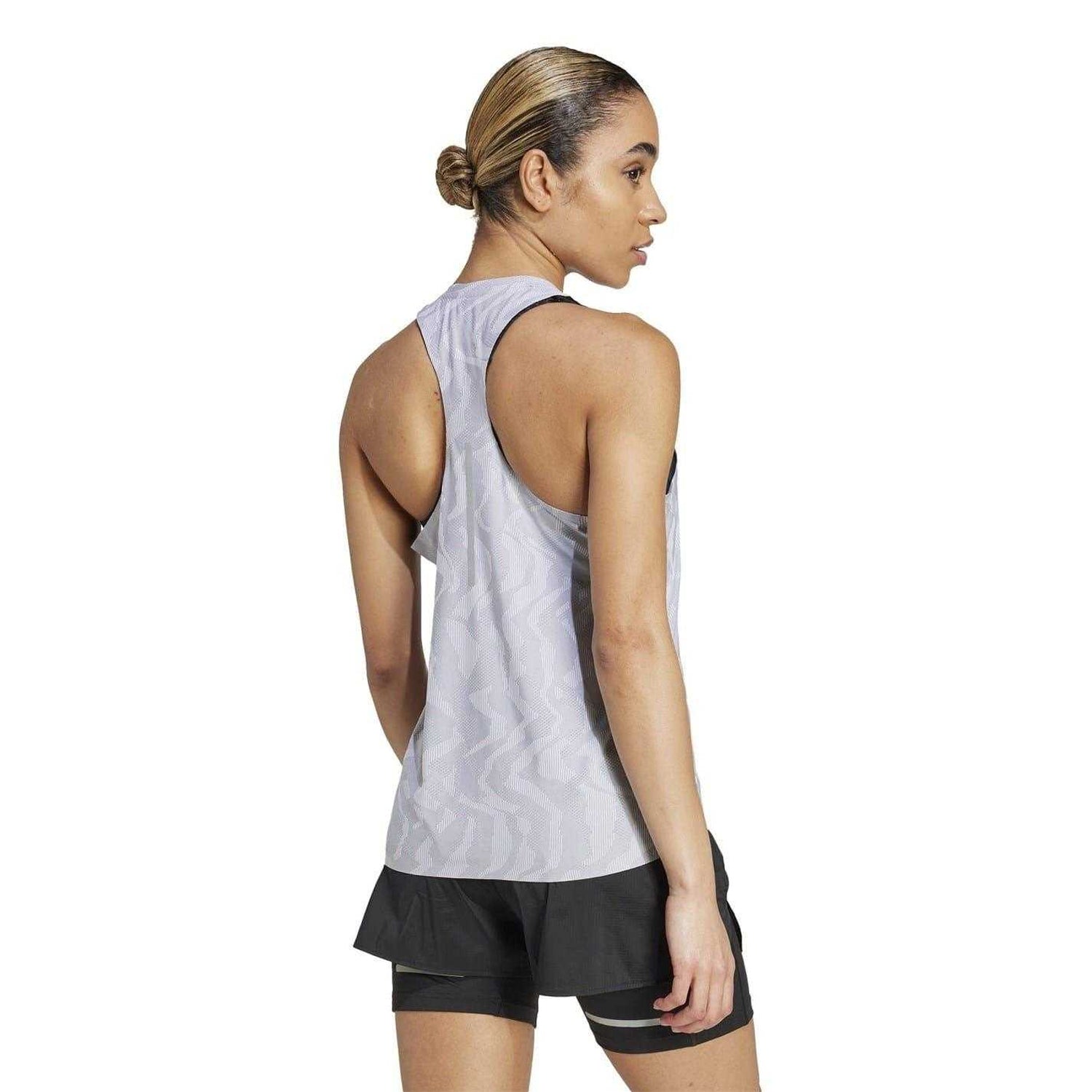 Silver Print - Back - Adidas Womens-Ladies Ultimate Geometric Pattern Breathable Sleeveless Tank Top