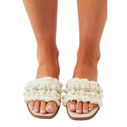Cream - Back - Missy Empire Womens-Ladies Diamante Suede Sandals