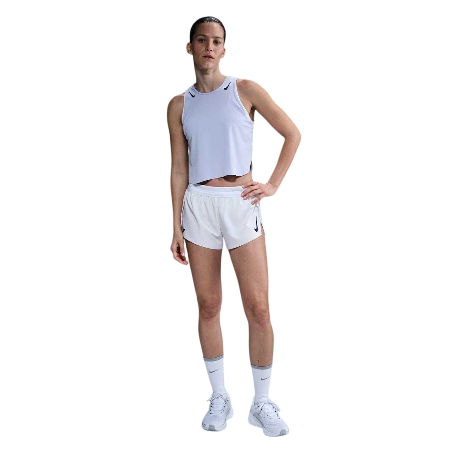 Blue - Side - Nike Womens-Ladies Aero Swift Cropped Running Tank Top