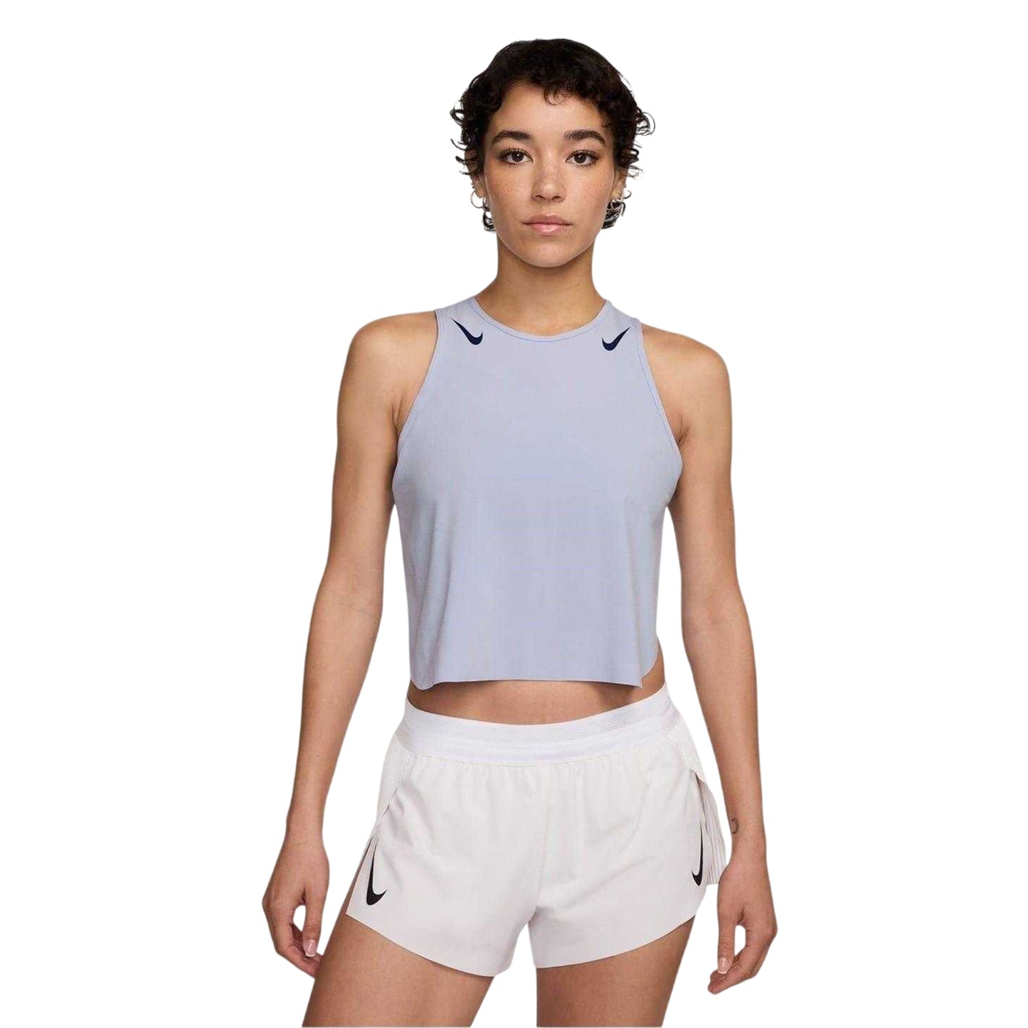 Blue - Front - Nike Womens-Ladies Aero Swift Cropped Running Tank Top