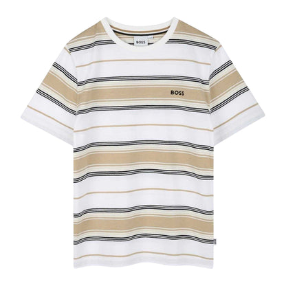 Sand - Front - Boss Childrens-Kids Stripe T-Shirt