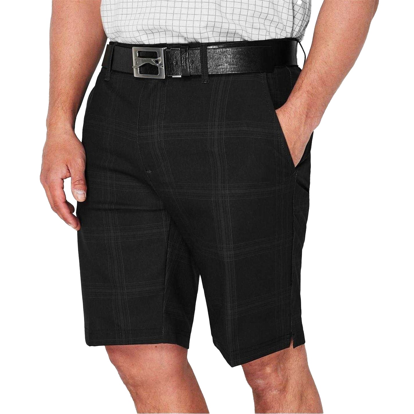 Charcoal - Side - Slazenger Mens Checked Golf Shorts