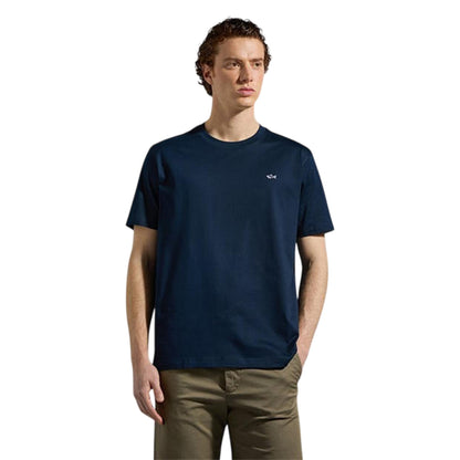 Navy - Front - Paul & Shark Mens Badge Cotton Crew Neck Regular T-Shirt
