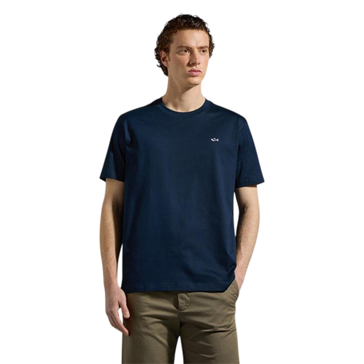 Navy - Front - Paul & Shark Mens Badge Cotton Crew Neck Regular T-Shirt