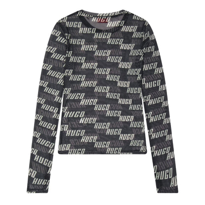 Brown - Back - Hugo Womens-Ladies Lettering Slim Long-Sleeved T-Shirt