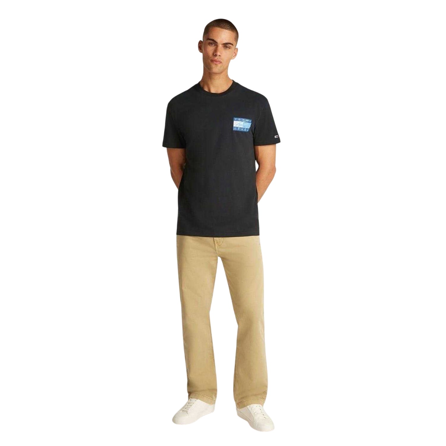 Black - Side - Tommy Jeans Mens Flag Regular T-Shirt
