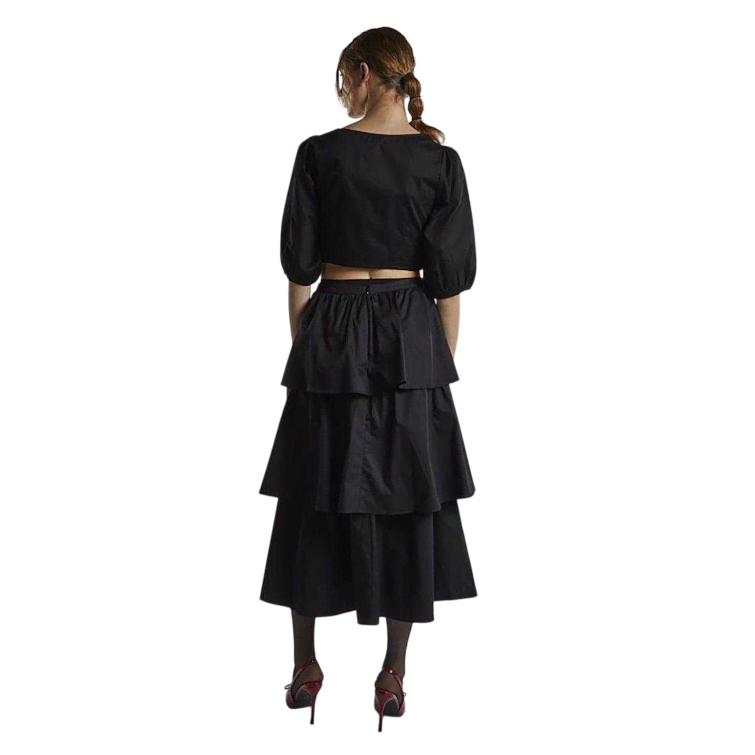 Black - Back - Glamorous Womens-Ladies Tiered Midi Skirt