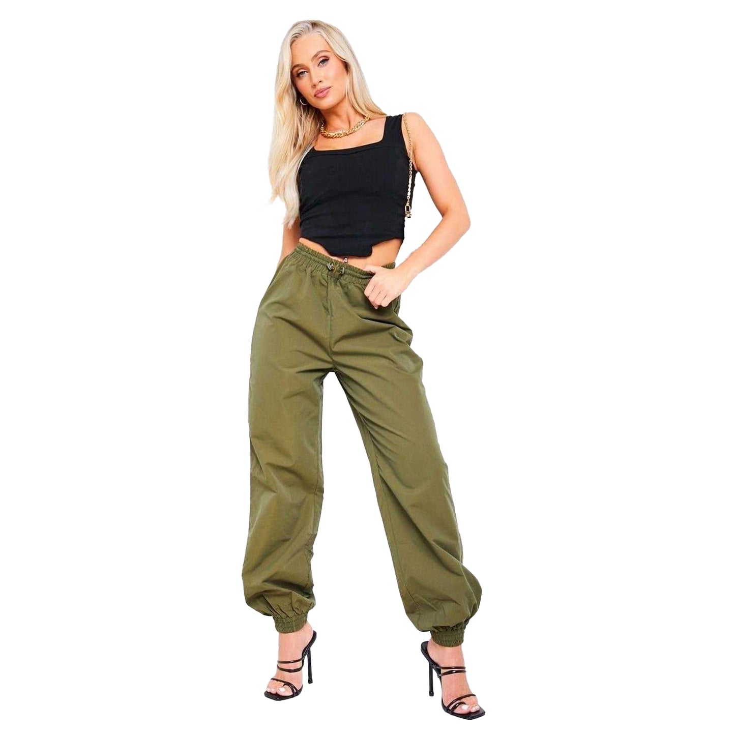 Khaki Green - Back - Missy Empire Womens-Ladies Toggle Waist Cargo Trousers
