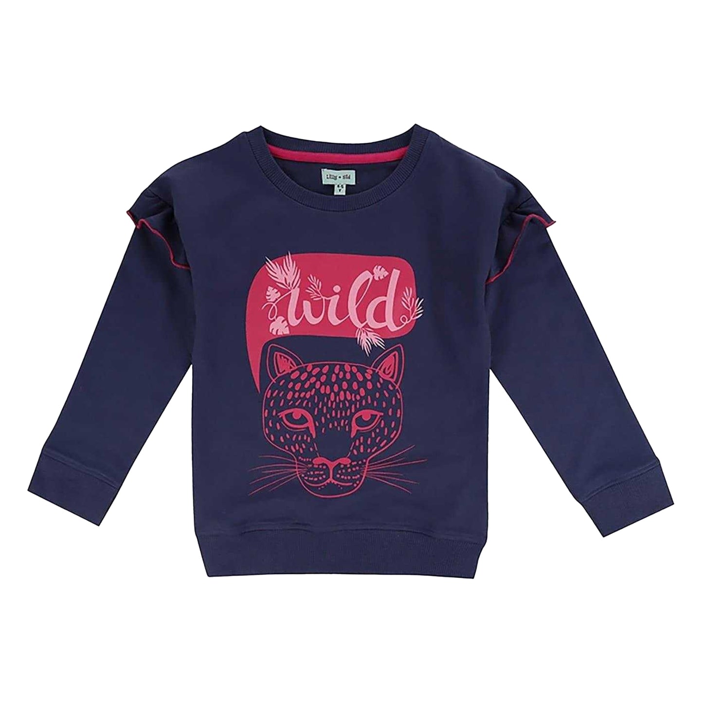 Navy - Front - Lilly & Sid Girls Wildcat Ruffle Sweatshirt