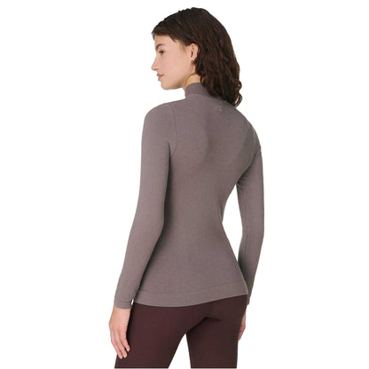 Brown - Back - Sweaty Betty Womens-Ladies Ribbed Zip Neck Slim Tracksuit Top