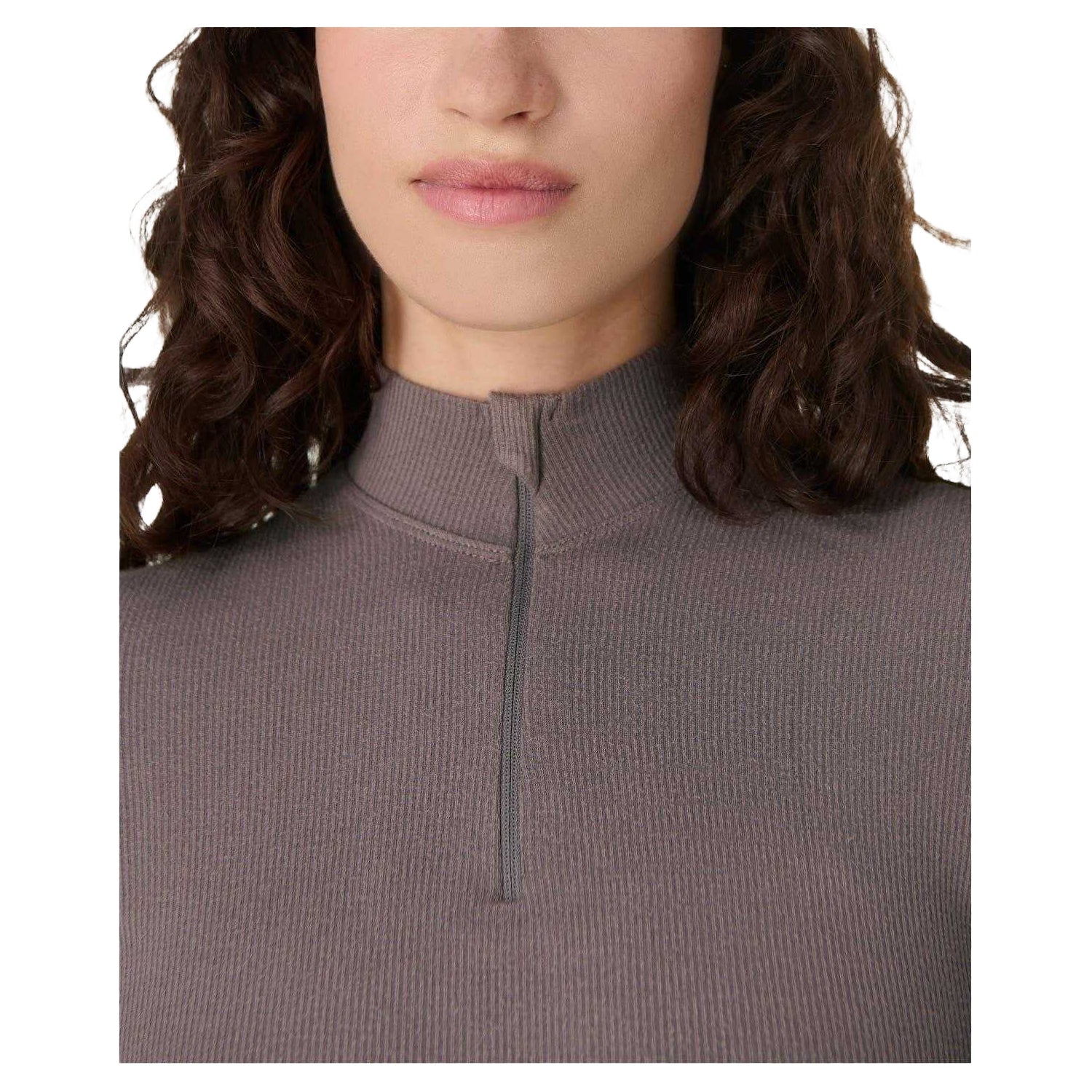 Brown - Side - Sweaty Betty Womens-Ladies Ribbed Zip Neck Slim Tracksuit Top