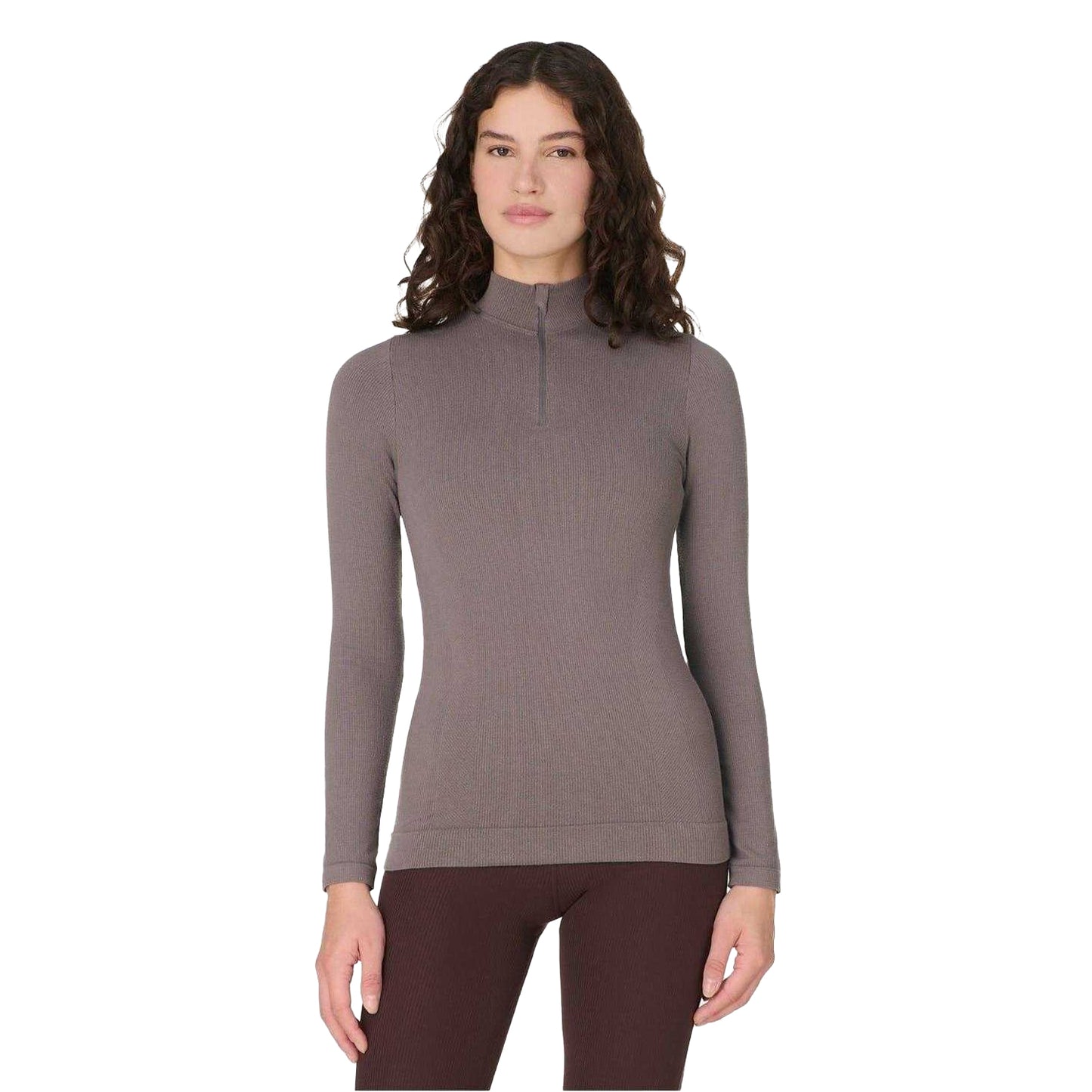 Brown - Lifestyle - Sweaty Betty Womens-Ladies Ribbed Zip Neck Slim Tracksuit Top