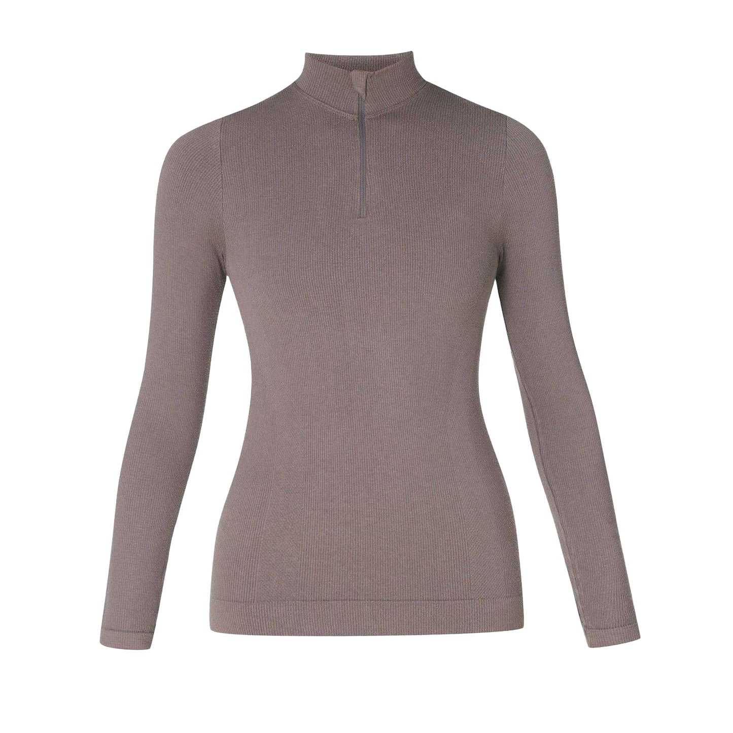 Brown - Front - Sweaty Betty Womens-Ladies Ribbed Zip Neck Slim Tracksuit Top