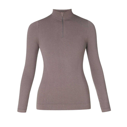 Brown - Front - Sweaty Betty Womens-Ladies Ribbed Zip Neck Slim Tracksuit Top