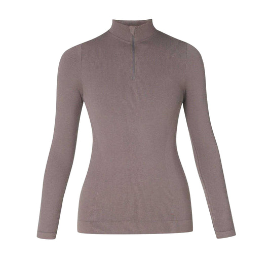 Brown - Front - Sweaty Betty Womens-Ladies Ribbed Zip Neck Slim Tracksuit Top