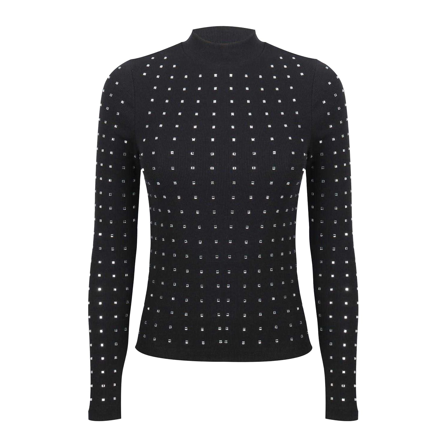Black - Front - Biba Womens-Ladies Diamante Ribbed Track Top