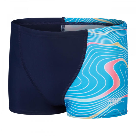 Navy - Front - Speedo Boys Digital Print V-Cut Swim Shorts