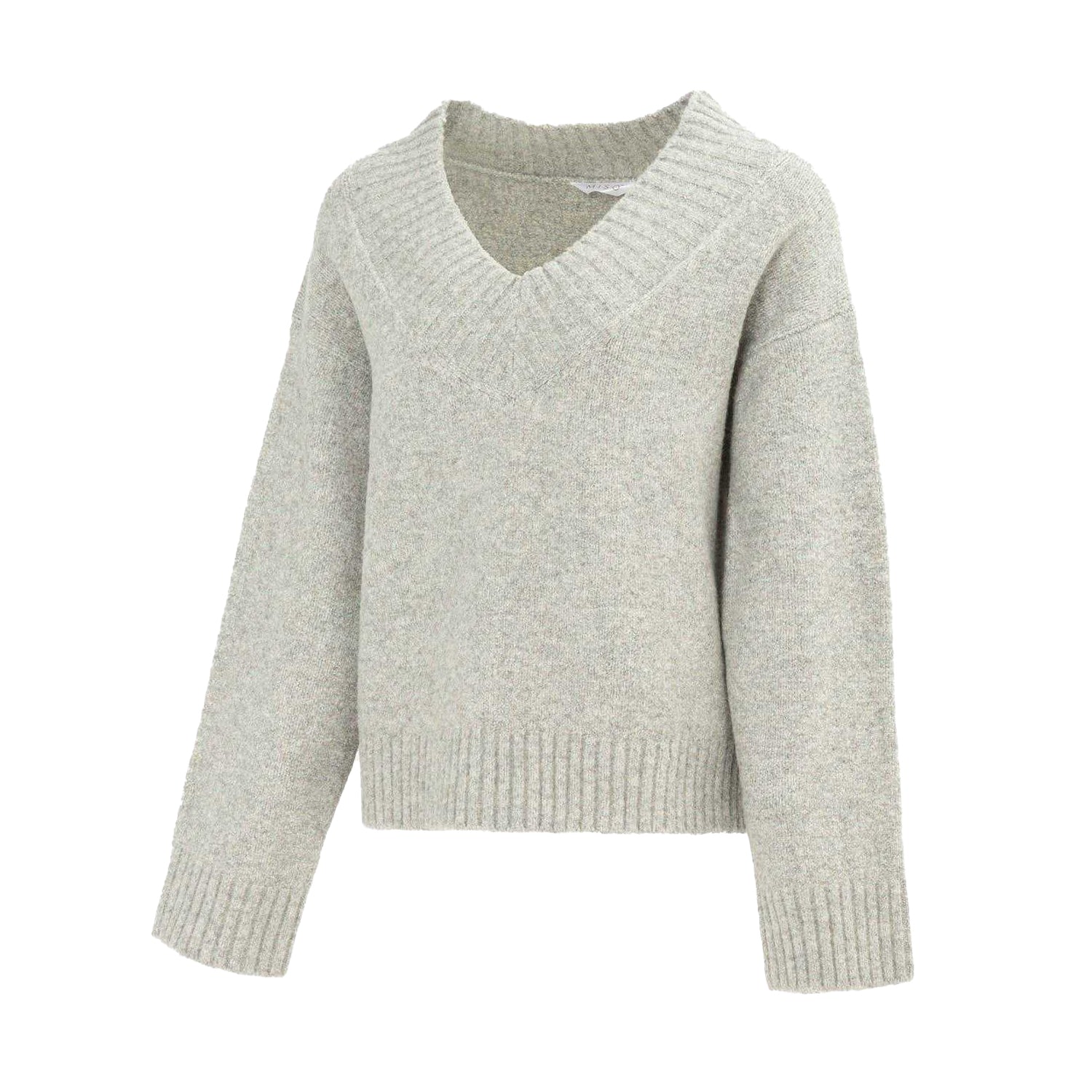 Grey - Side - Miso Womens-Ladies Knitted V Neck Jumper