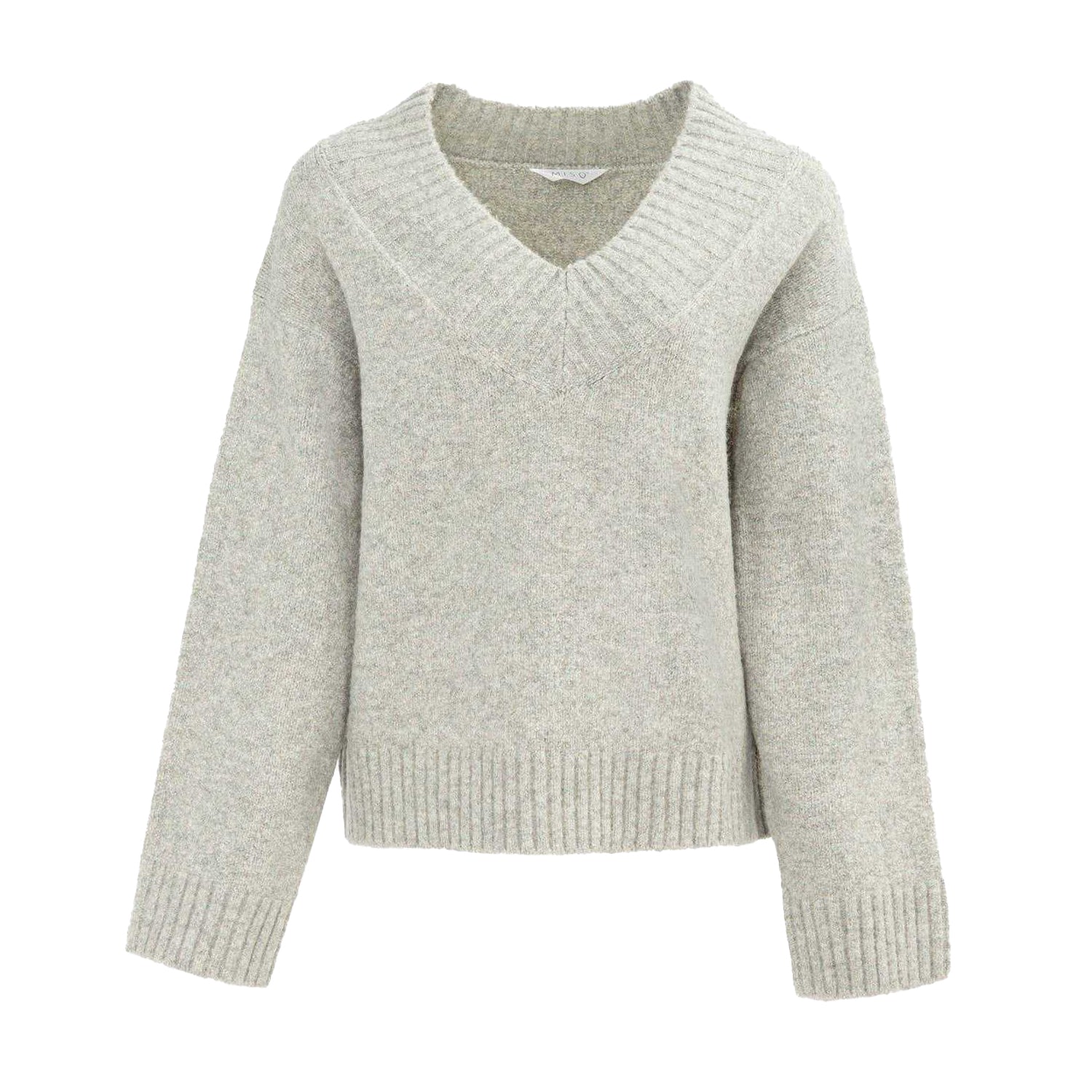 Grey - Front - Miso Womens-Ladies Knitted V Neck Jumper