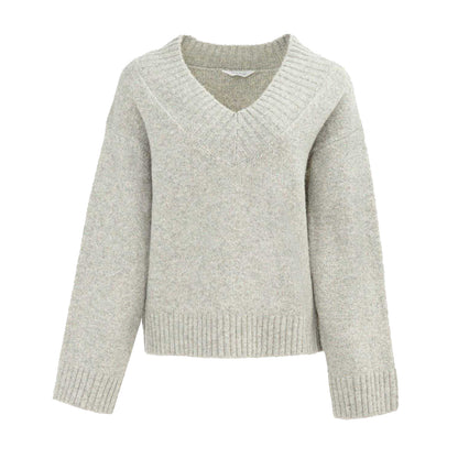 Grey - Front - Miso Womens-Ladies Knitted V Neck Jumper