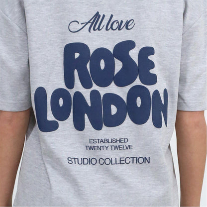 Grey Marl Marl - Side - Rose London Unisex Adult Back Print Relaxed Fit T-Shirt
