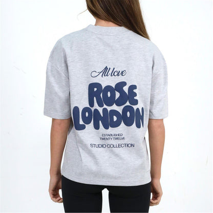 Grey Marl Marl - Pack Shot - Rose London Unisex Adult Back Print Relaxed Fit T-Shirt