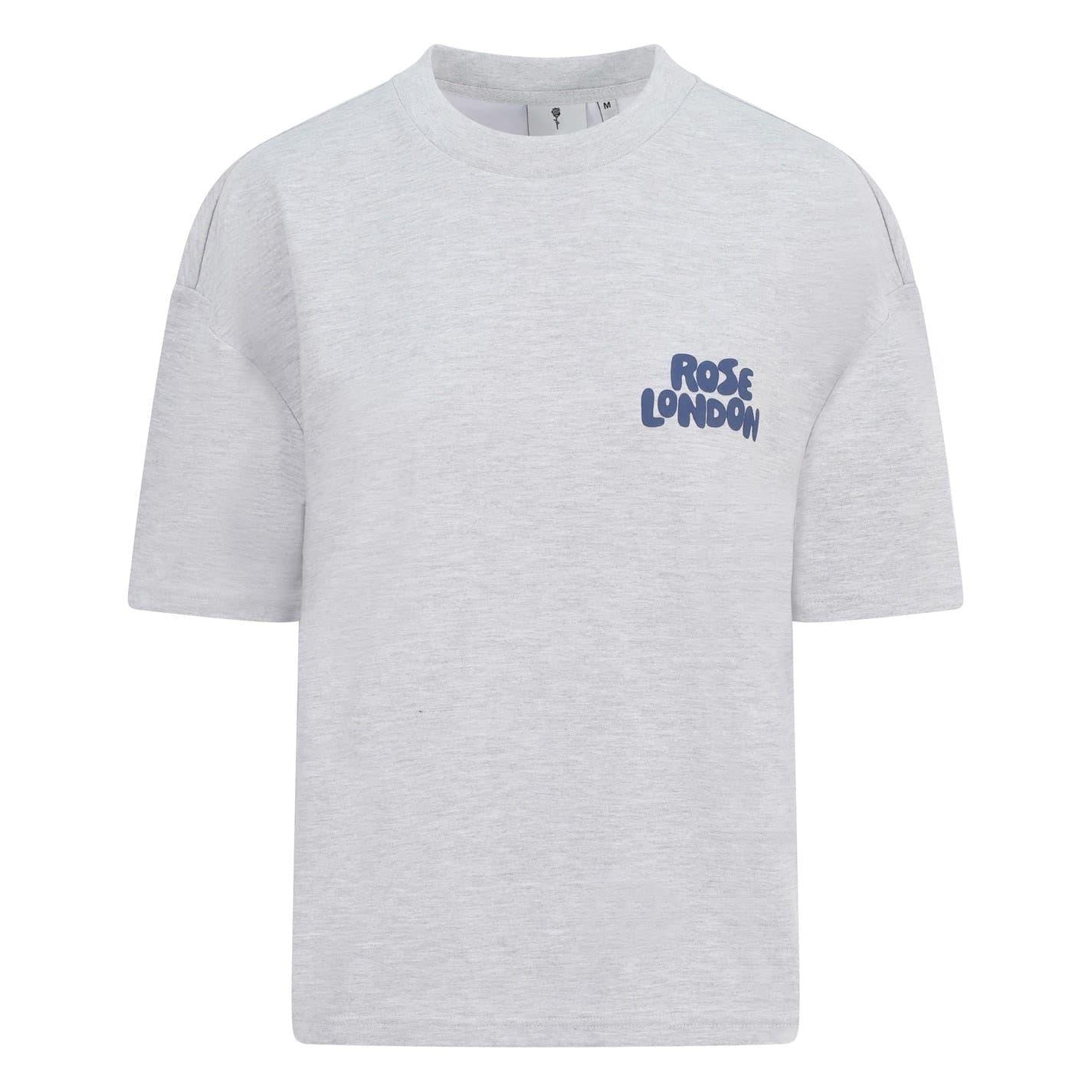 Grey Marl Marl - Front - Rose London Unisex Adult Back Print Relaxed Fit T-Shirt