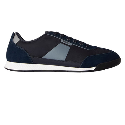 Blue - Front - Boss Mens Nitan Suede Trainers