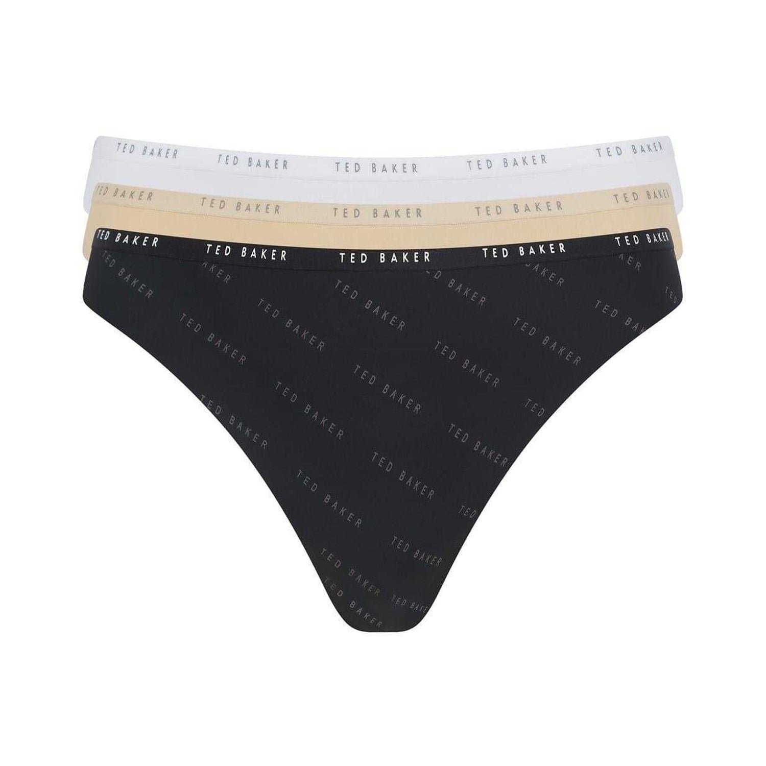 Black-White - Lifestyle - Ted Baker Womens-Ladies Logo Thong (Pack of 3)