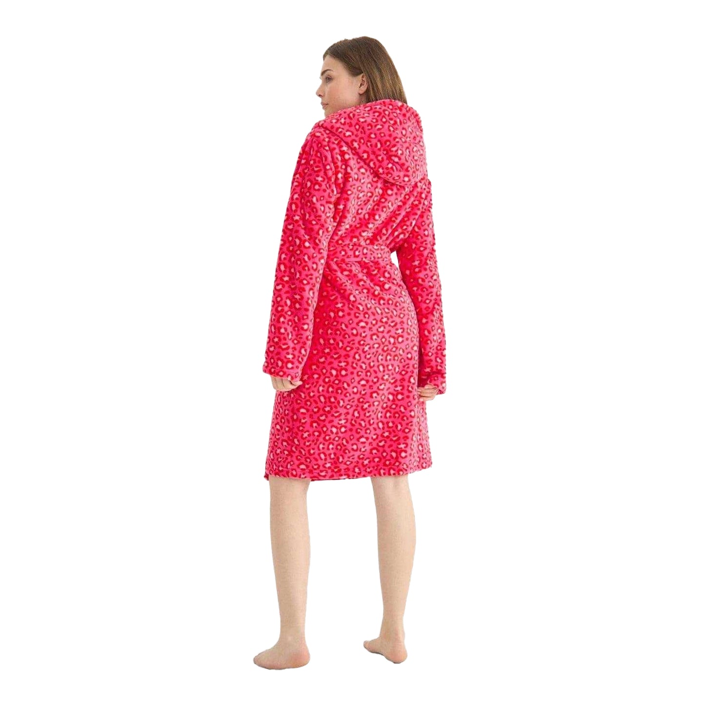 Pink - Back - Urban Threads Womens-Ladies Leopard Print Fleece Robe