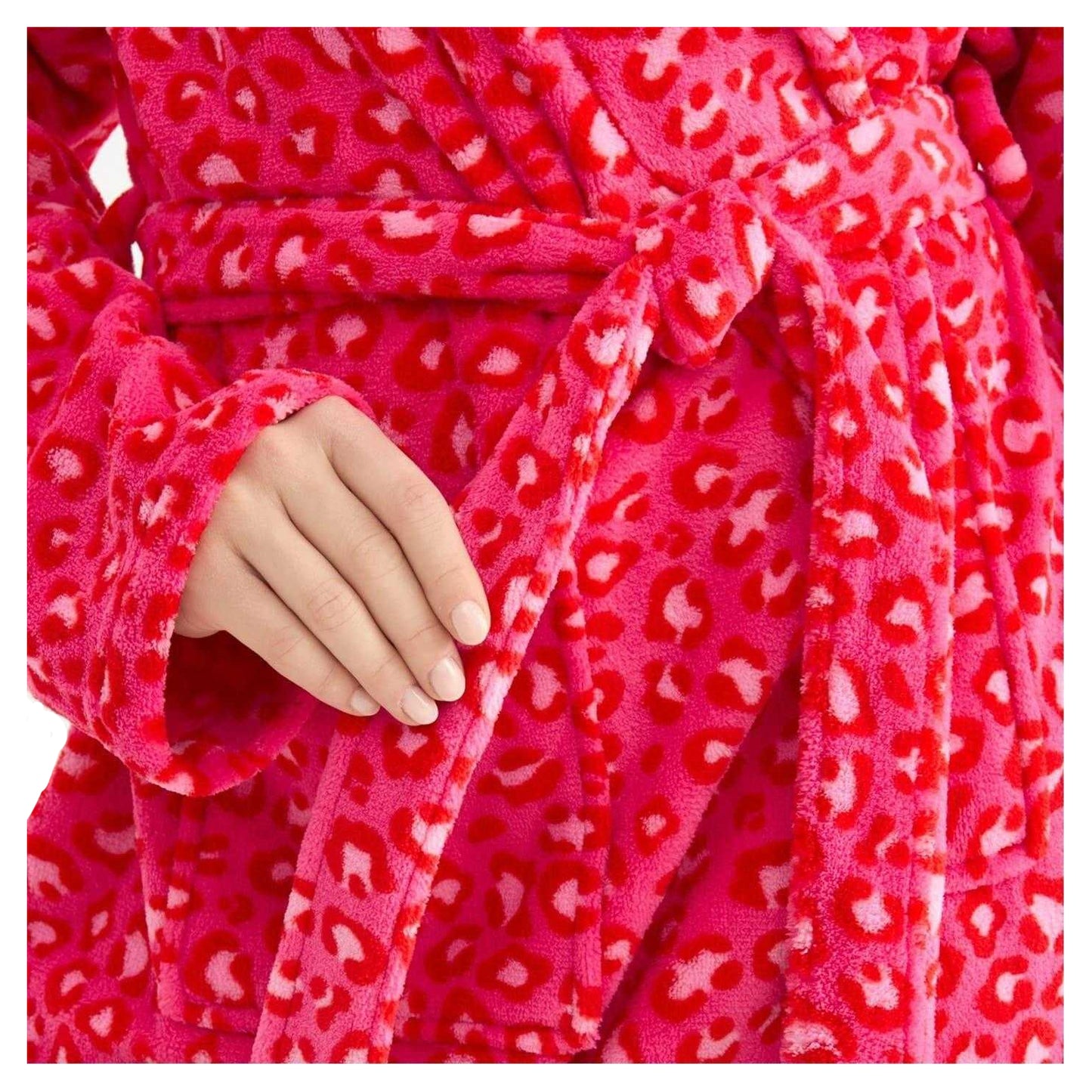Pink - Side - Urban Threads Womens-Ladies Leopard Print Fleece Robe