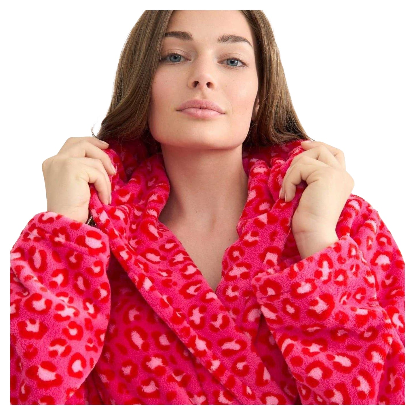 Pink - Lifestyle - Urban Threads Womens-Ladies Leopard Print Fleece Robe