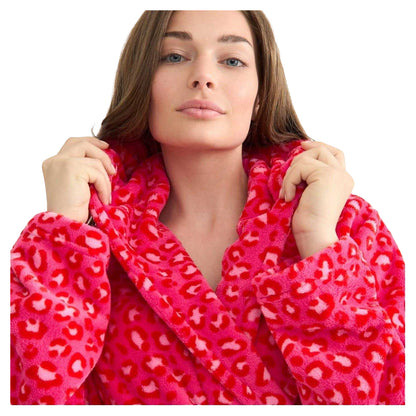 Pink - Lifestyle - Urban Threads Womens-Ladies Leopard Print Fleece Robe