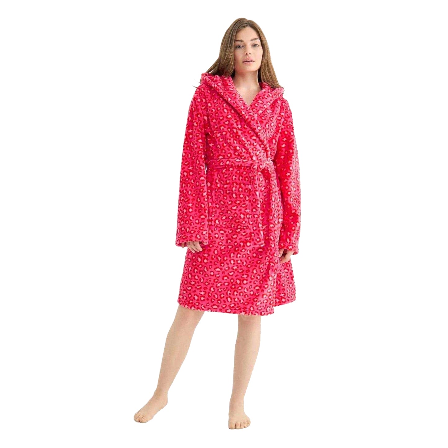 Pink - Front - Urban Threads Womens-Ladies Leopard Print Fleece Robe