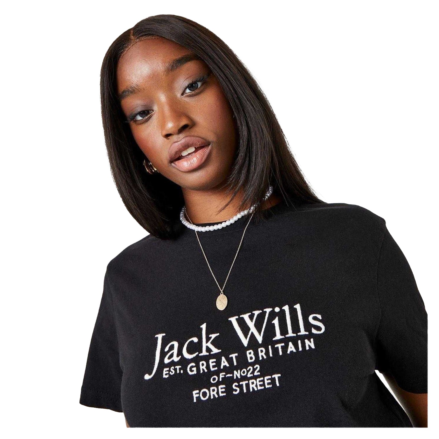 Black - Side - Jack Wills Womens-Ladies Eccleston Full Logo Crop T-Shirt
