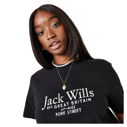 Black - Side - Jack Wills Womens-Ladies Eccleston Full Logo Crop T-Shirt