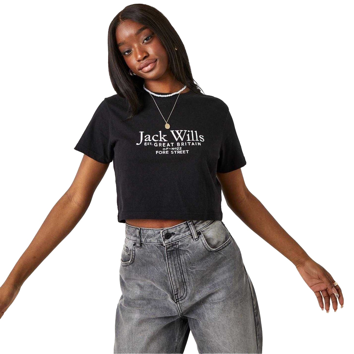 Black - Front - Jack Wills Womens-Ladies Eccleston Full Logo Crop T-Shirt