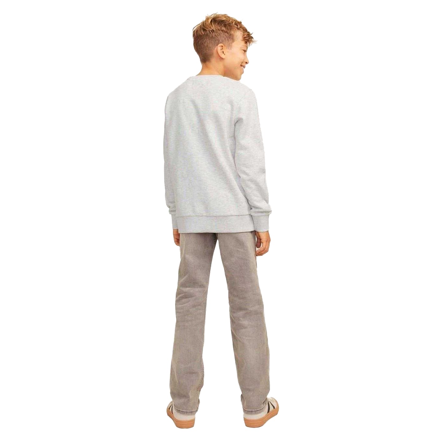 White Melange - Back - Jack And Jones Childrens-Kids Logo Sweatshirt