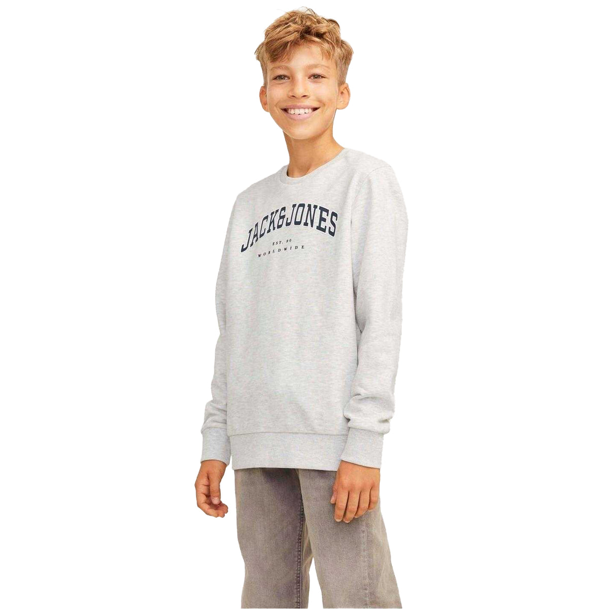 White Melange - Side - Jack And Jones Childrens-Kids Logo Sweatshirt