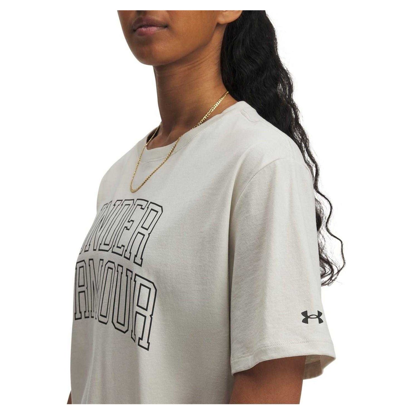 White - Side - Under Armour Womens-Ladies Campus UA Rival Wordmark Relaxed Fit T-Shirt