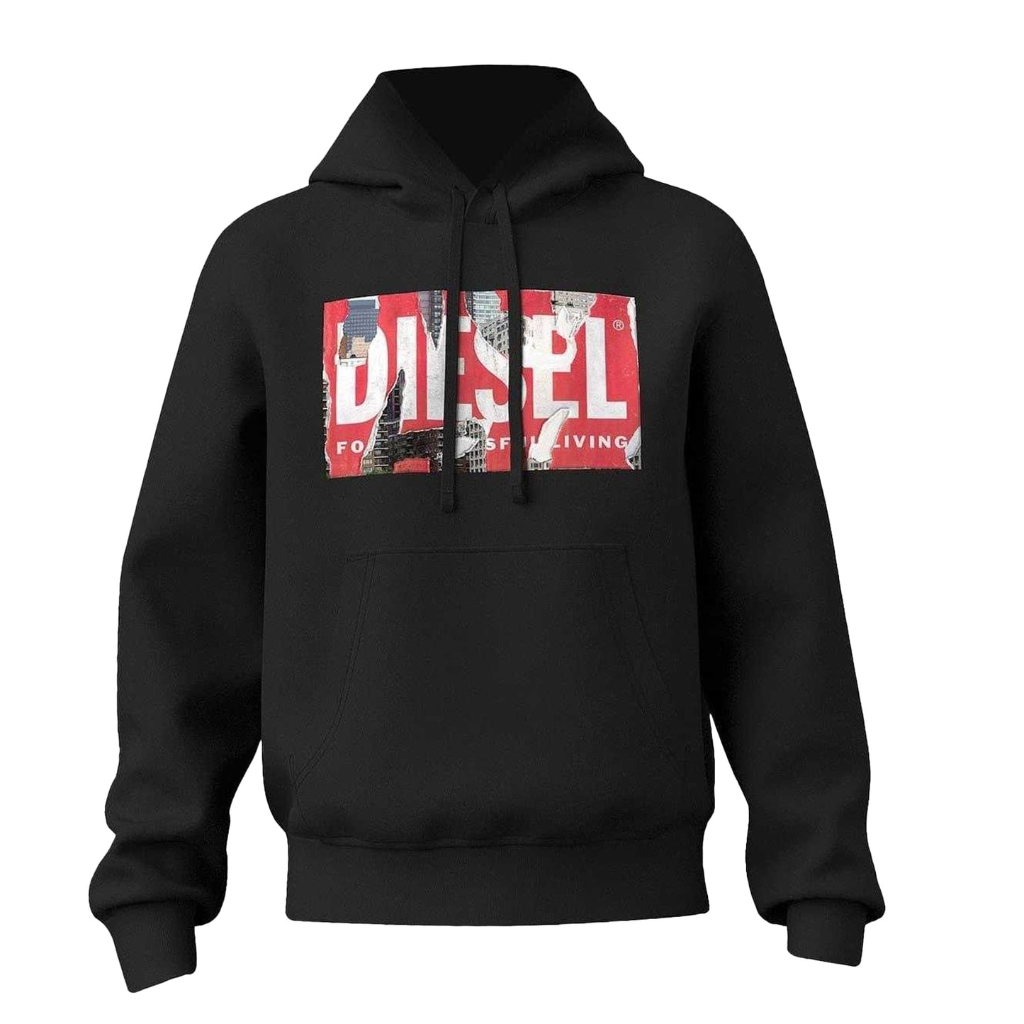 Black - Front - Diesel Mens Box Logo Long-Sleeved Hoodie