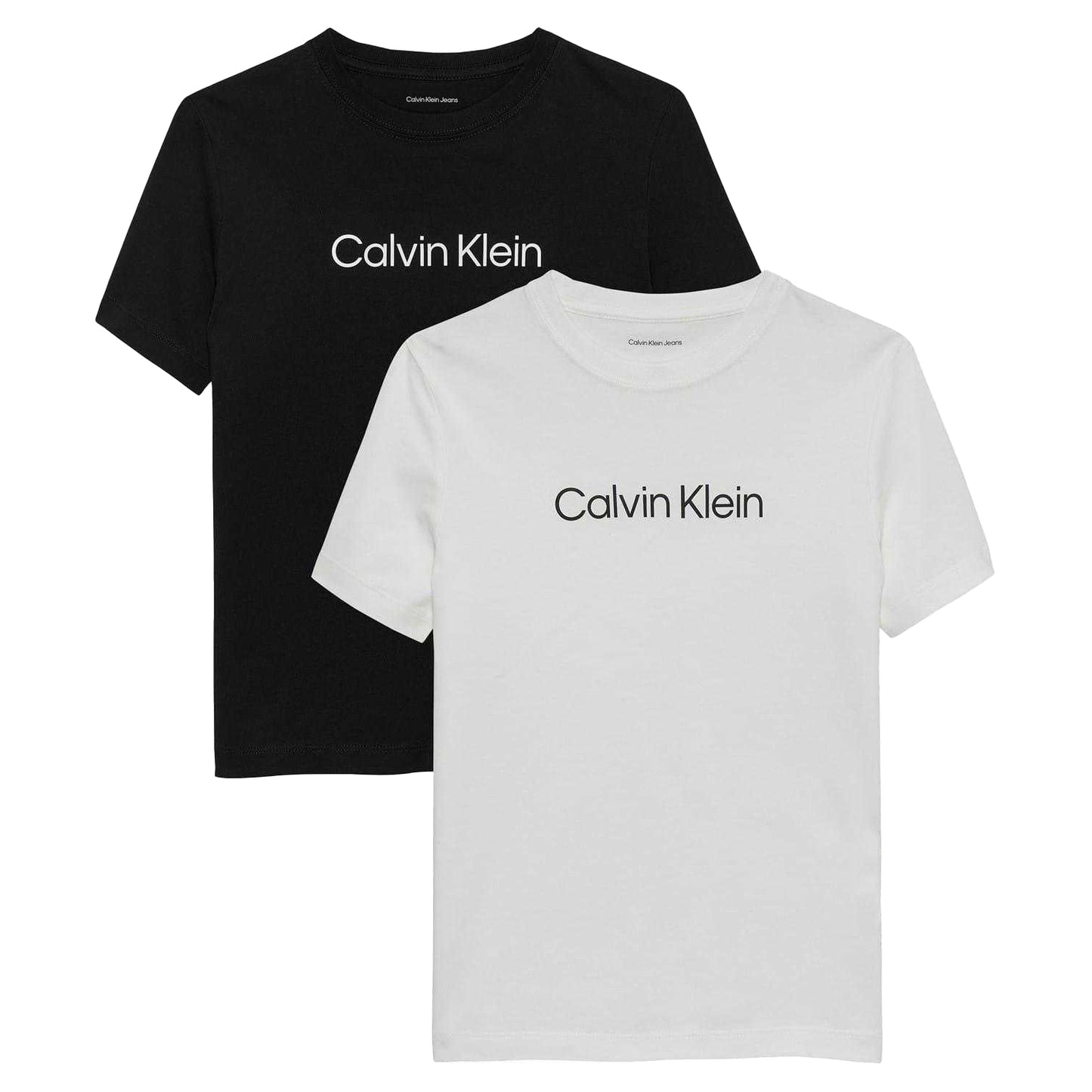 Black-White - Front - Calvin Klein Childrens-Kids Jeans Chest Logo T-Shirt (Pack of 2)