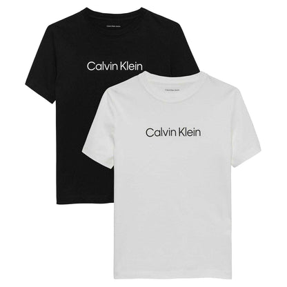 Black-White - Front - Calvin Klein Childrens-Kids Jeans Chest Logo T-Shirt (Pack of 2)