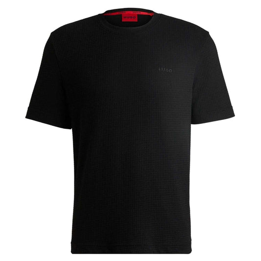 Black - Front - Hugo Mens Waffle Regular T-Shirt